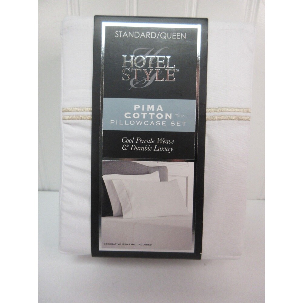 Hotel Style 300 Thread Count Pima Cotton White Pillowcase Tan Hem Std Queen New